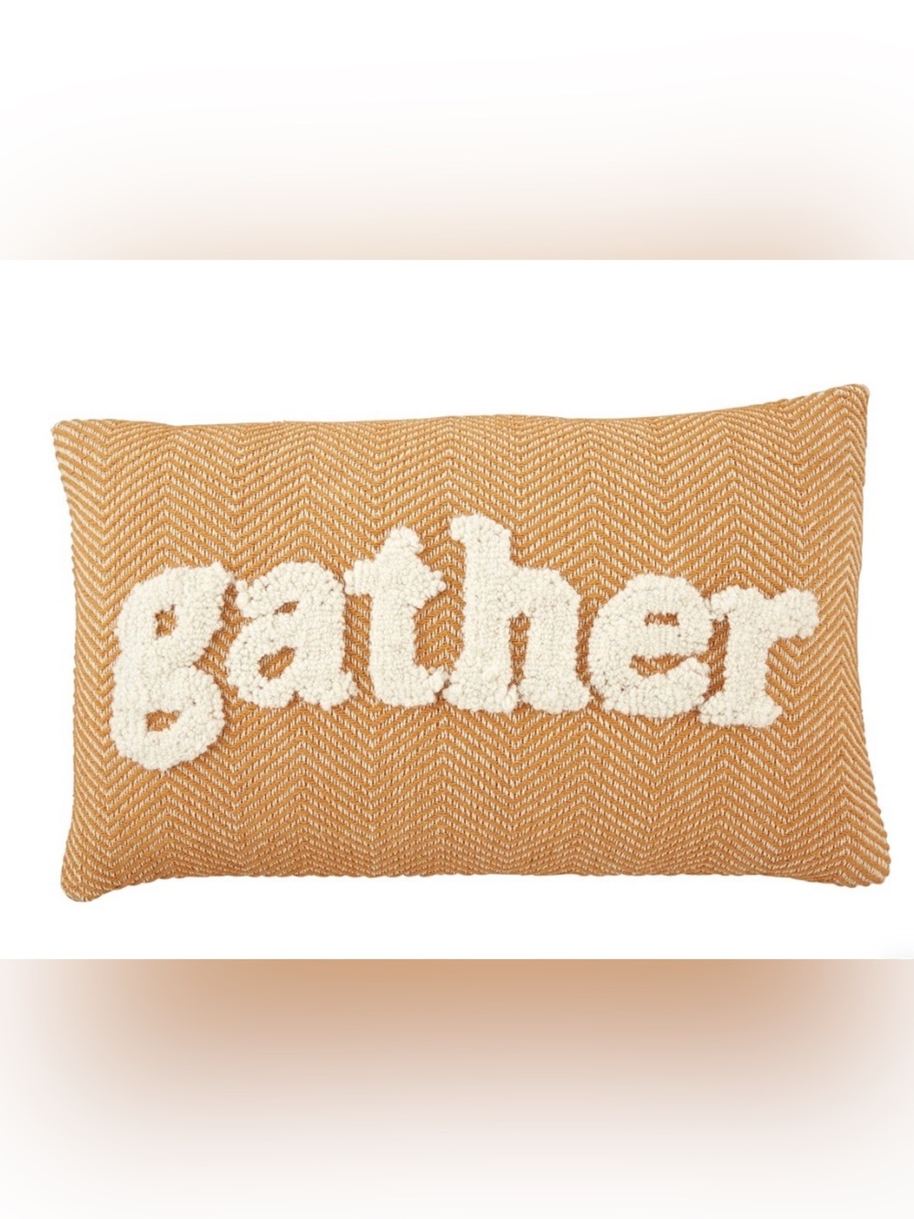 NWT Mud Pie “Gather” Tuffed Herringbone Weave Throw Pillow 12”x20”